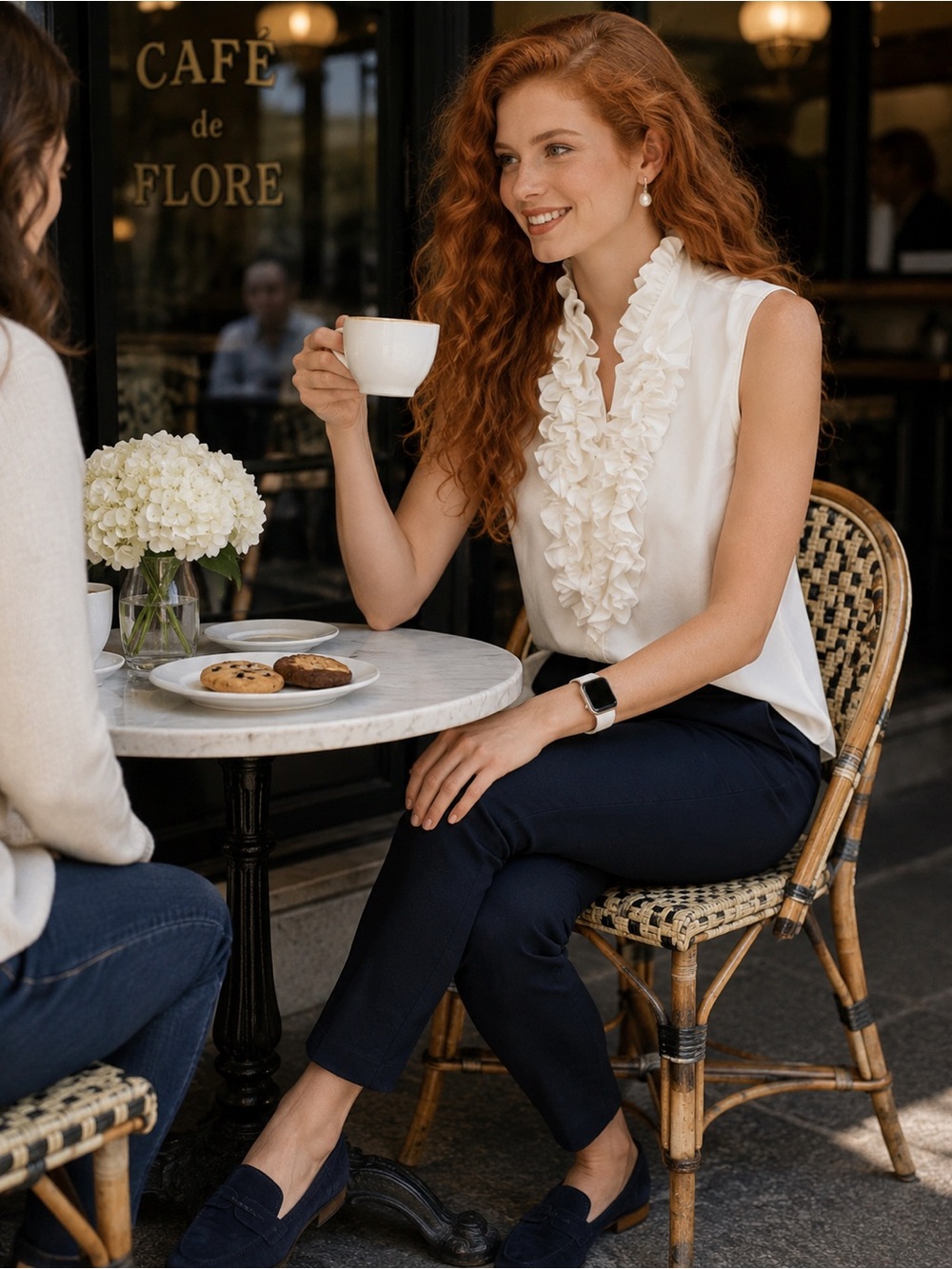 Spense Ivory Sleeveless Ruffle-Front Blouse